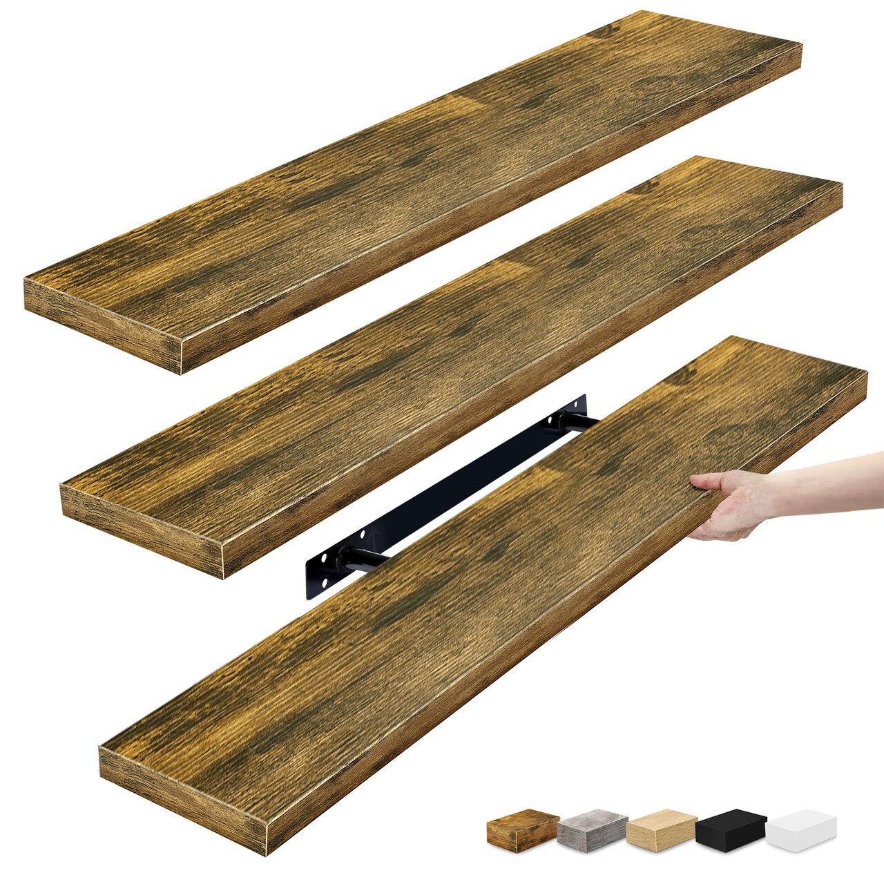 Sorbus 3 Pack Long Floating Shelves for Wall, Large Floating Shelves for Bedroom, Kitchen, Living Room, Bathroom Shelves, Farmhouse Home Decor - 35 x 9 Inch Wall Mounted Floating Shelves for Wall